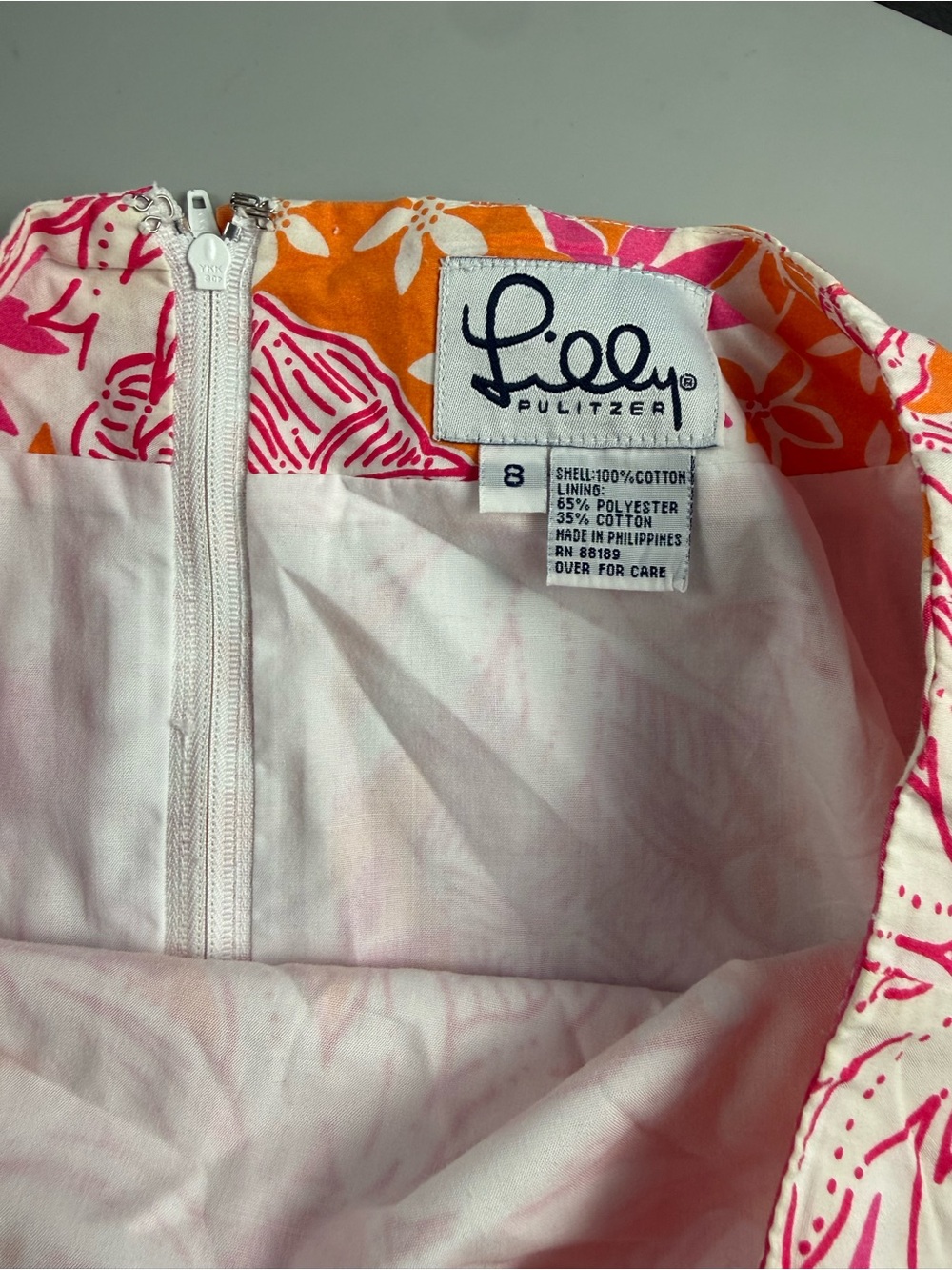 Lilly Pulitzer Floral Mini Skirt Pink Orange Cotton Size 8 Preppy vtg Y2K - Picture 3 of 7